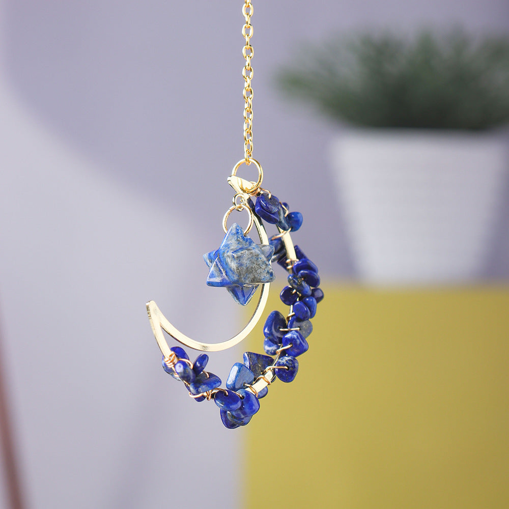 Natural crystal broken stone moon pendant Melkaba DIY woven wind chime pendant decoration crystal ornament gift