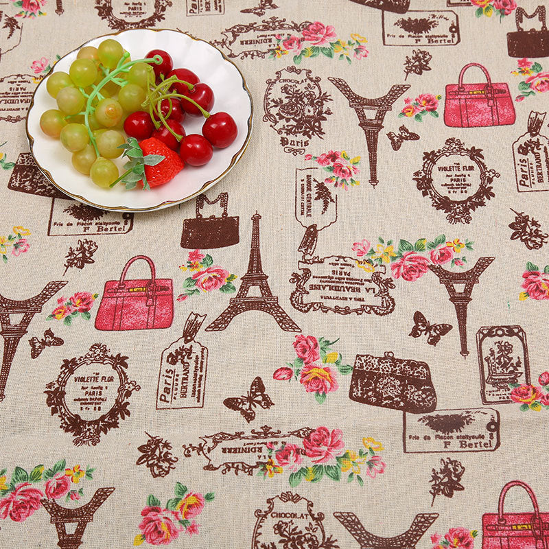 Cotton And Hemp Cloth Plant Tower Series Thickened Printed Fabric Storage Cloth