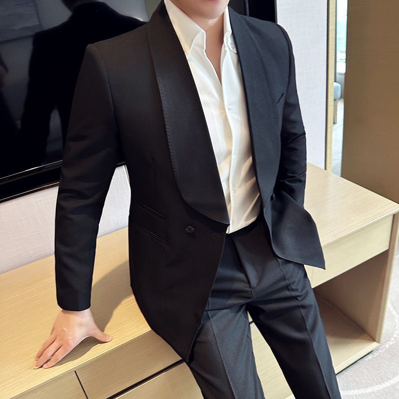 Suit Men's Double Breasted Green Collar Casual