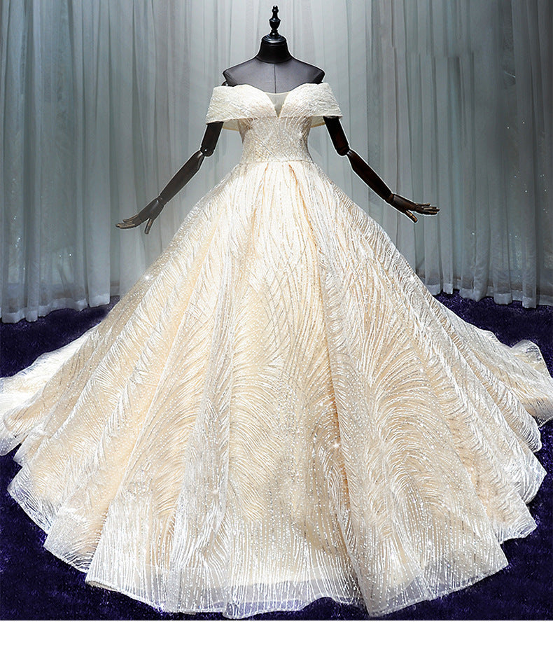 Wedding Dresses Dreamy Word Shoulder Is Thin European And American Long Tail