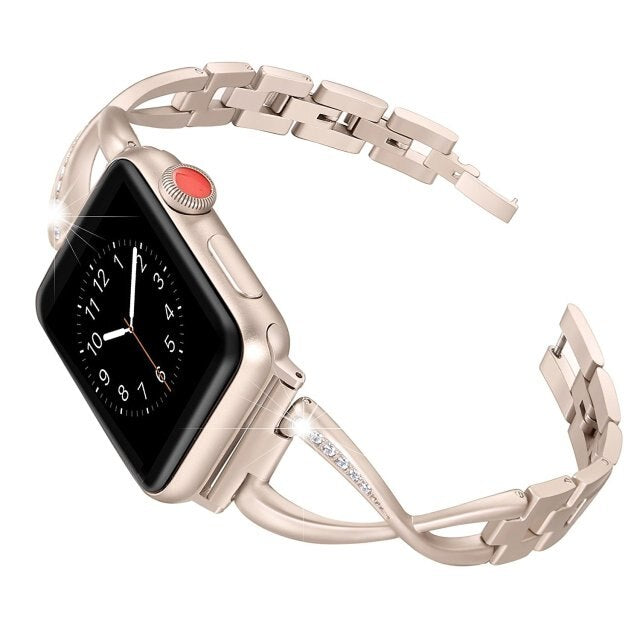 X-shaped stainless steel diamond watch band for Apple Watch Bands diamond Stainless Steel Strap