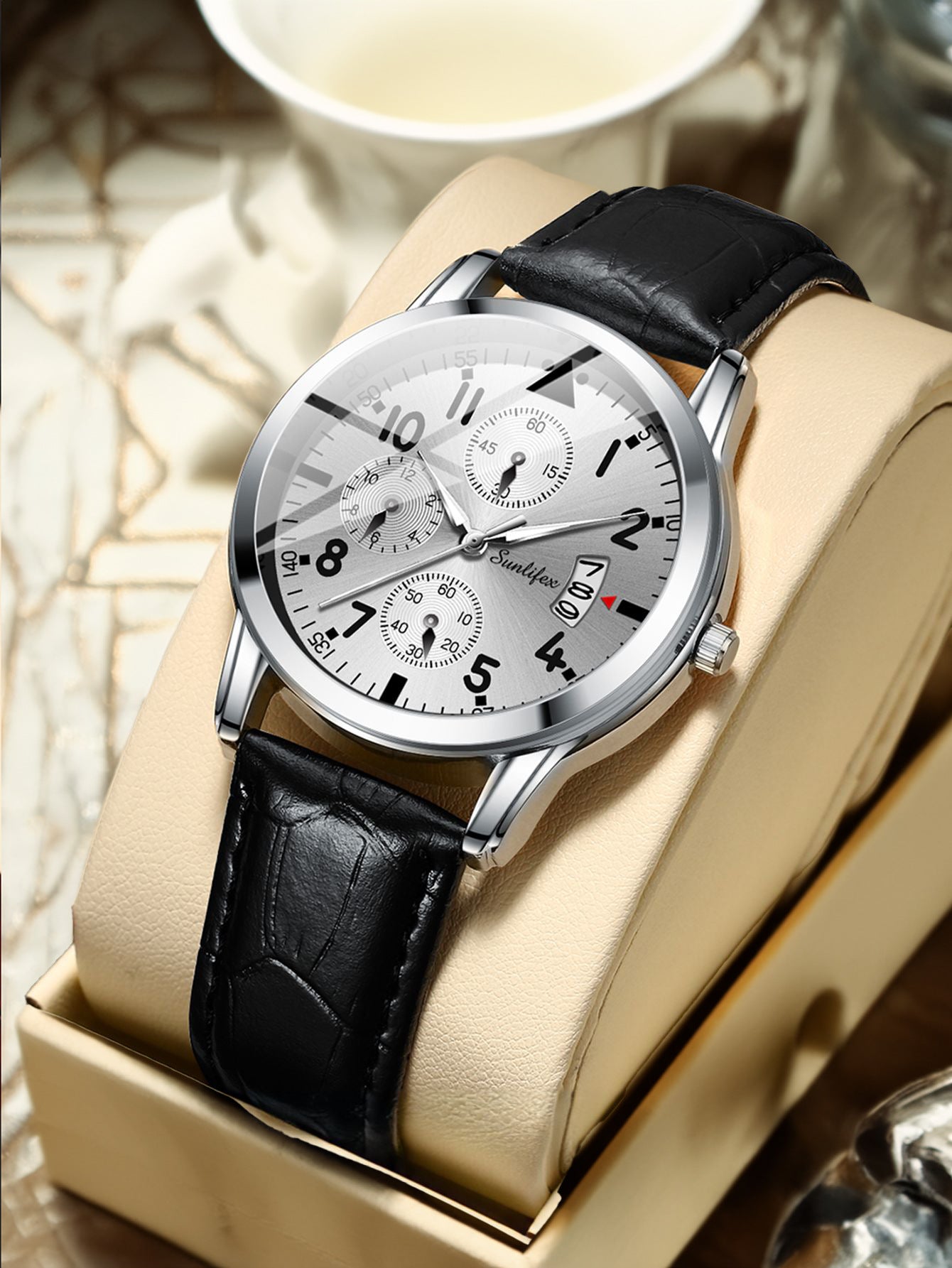 Men's Watch Student Men's Night Light Waterproof Sports Leather Strap Black