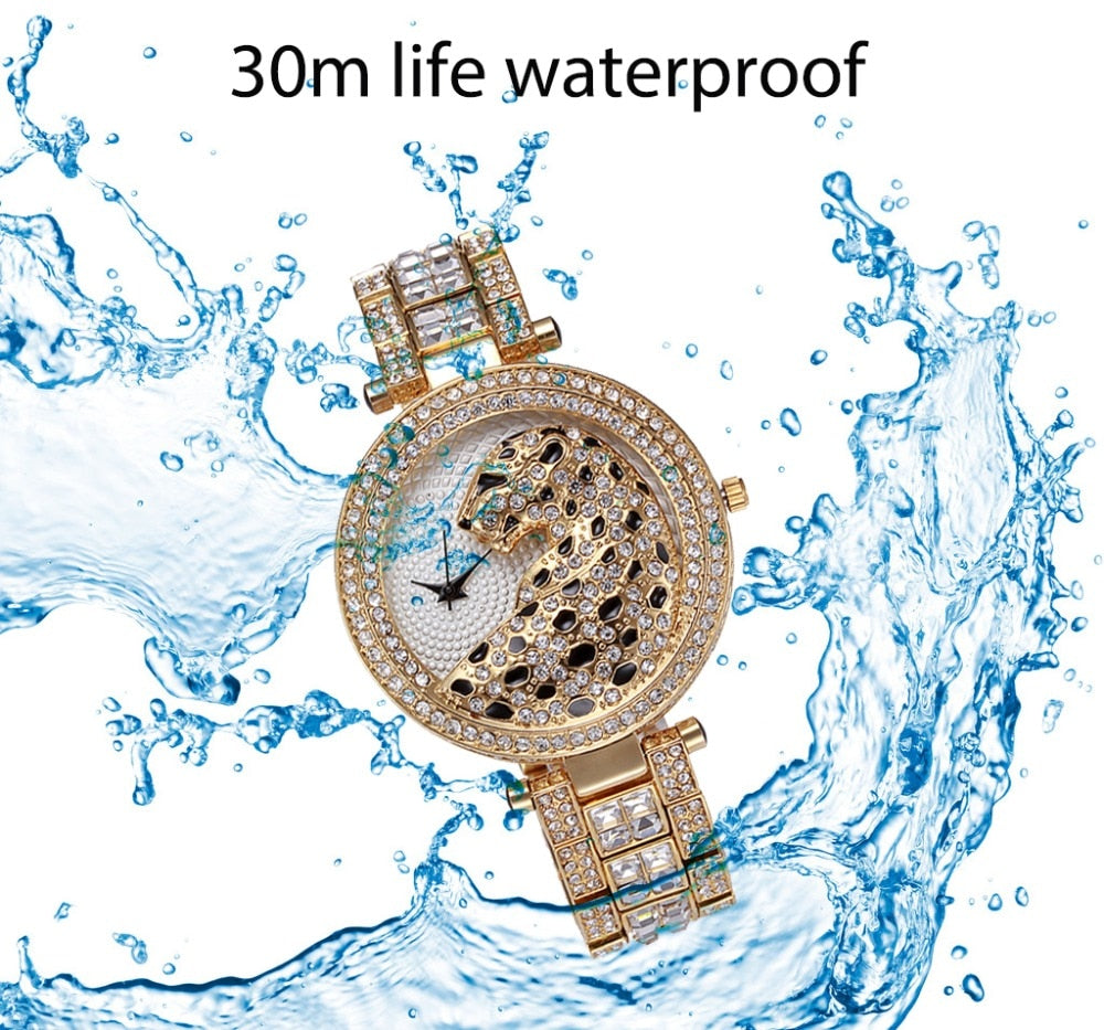 MISSFOX V227 Women Quartz Watch Fashion Bling Casual Ladies Watch Female Quartz Gold Watch Crystal Diamond Leopard For Women Clock