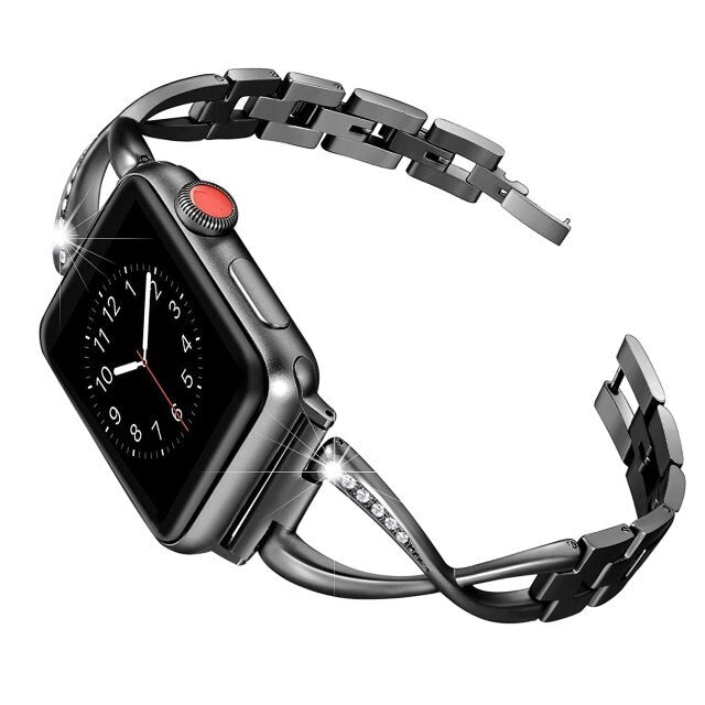 X-shaped stainless steel diamond watch band for Apple Watch Bands diamond Stainless Steel Strap