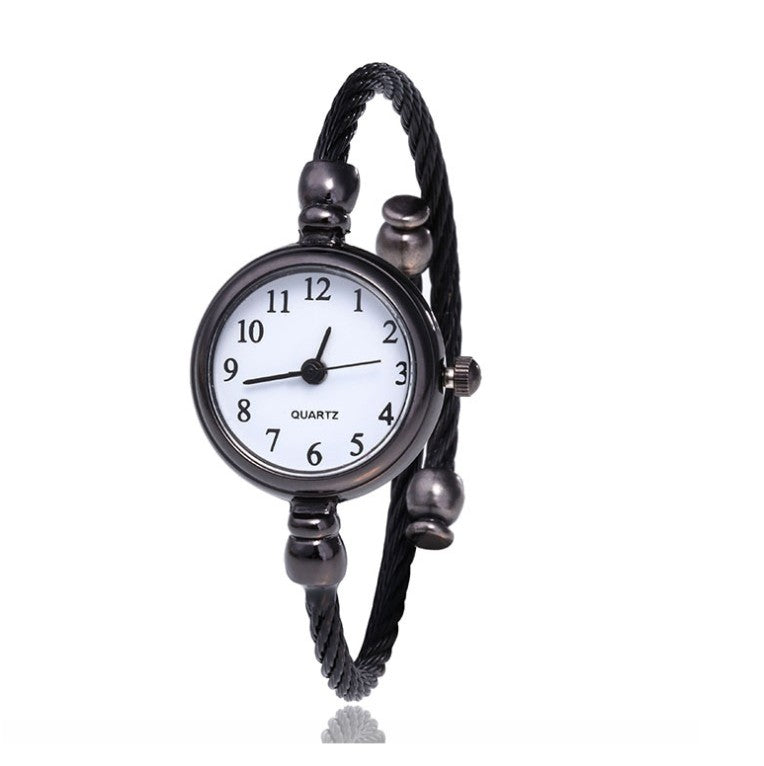 Women's Watches Bracelet Style Opening Simple Retro Art Fashion Watches Women's Fashion Quartz Watch Relogio Feminino(black belt)