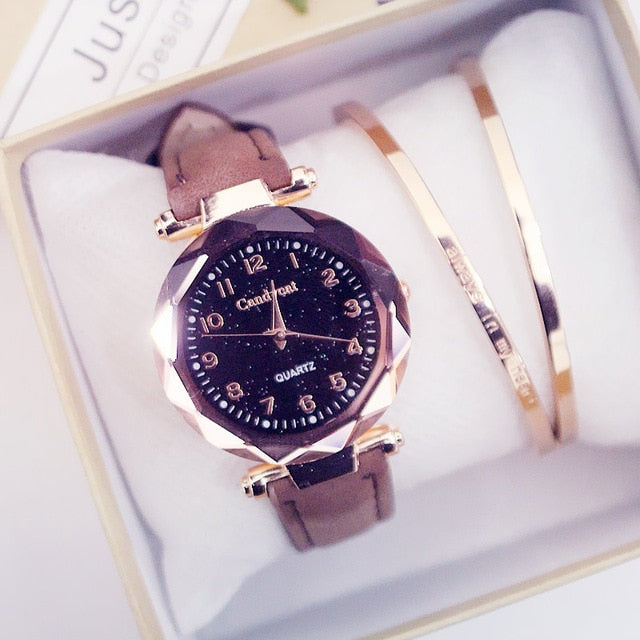 Quartz Wristwatches Fashion Starry Sky Women Watches Leather Ladies Bracelet Watch