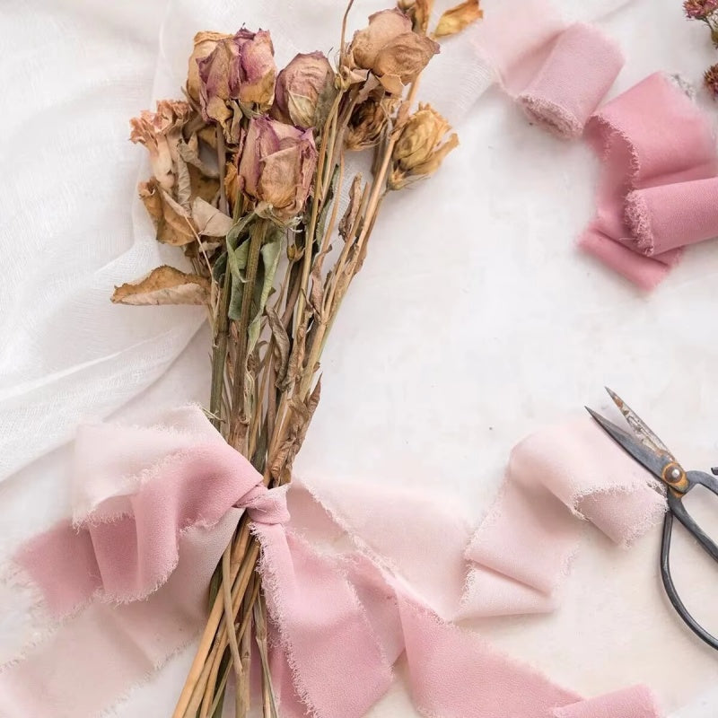 3 Rolls 6.5m Per Roll Frayed Silk Ribbon Edged Wrinkle Chiffon Handmade Ripped Wedding Party Flower Bouquet Gift Packing Decorations