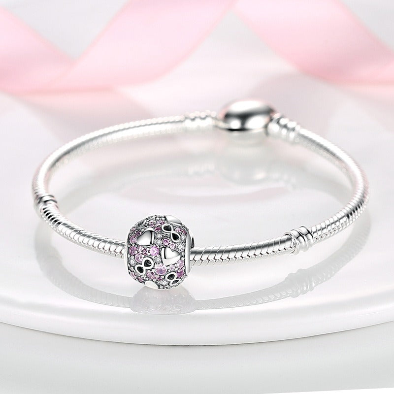 Copper plated S925 silver FOREVER colorful heart clip beads string DIY bracelet necklace