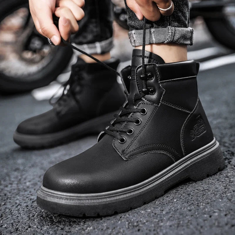Work Security Black Boots Safety Shoe Classic Biker Ankle Footwear Fashion Non-slip Classic High Top Round Toe Wild Men's Shoes