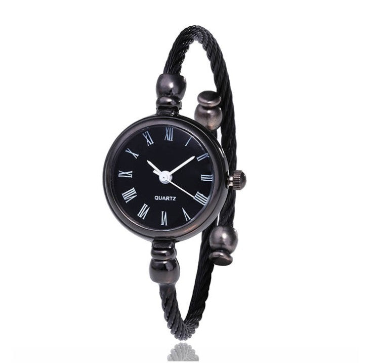 Women's Watches Bracelet Style Opening Simple Retro Art Fashion Watches Women's Fashion Quartz Watch Relogio Feminino(black belt)