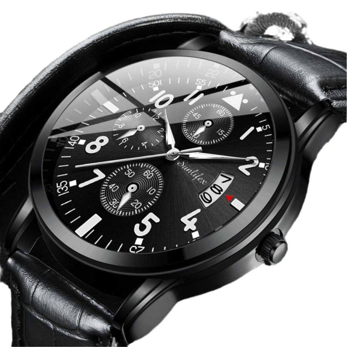 Men's Watch Student Men's Night Light Waterproof Sports Leather Strap Black