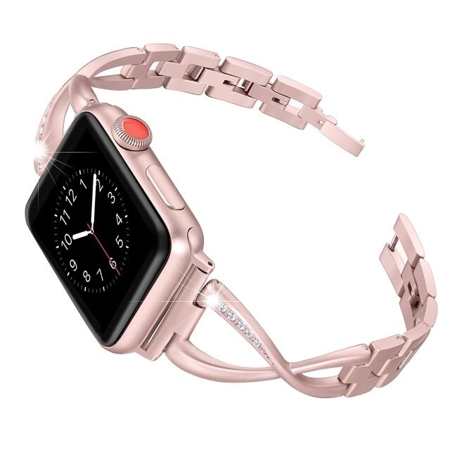 X-shaped stainless steel diamond watch band for Apple Watch Bands diamond Stainless Steel Strap