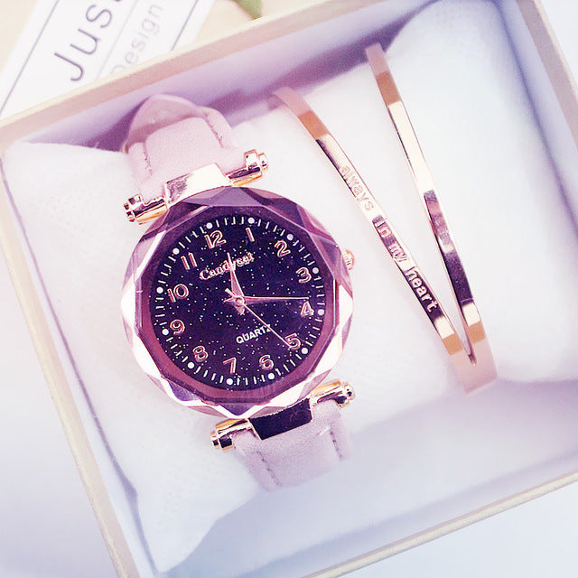 Quartz Wristwatches Fashion Starry Sky Women Watches Leather Ladies Bracelet Watch