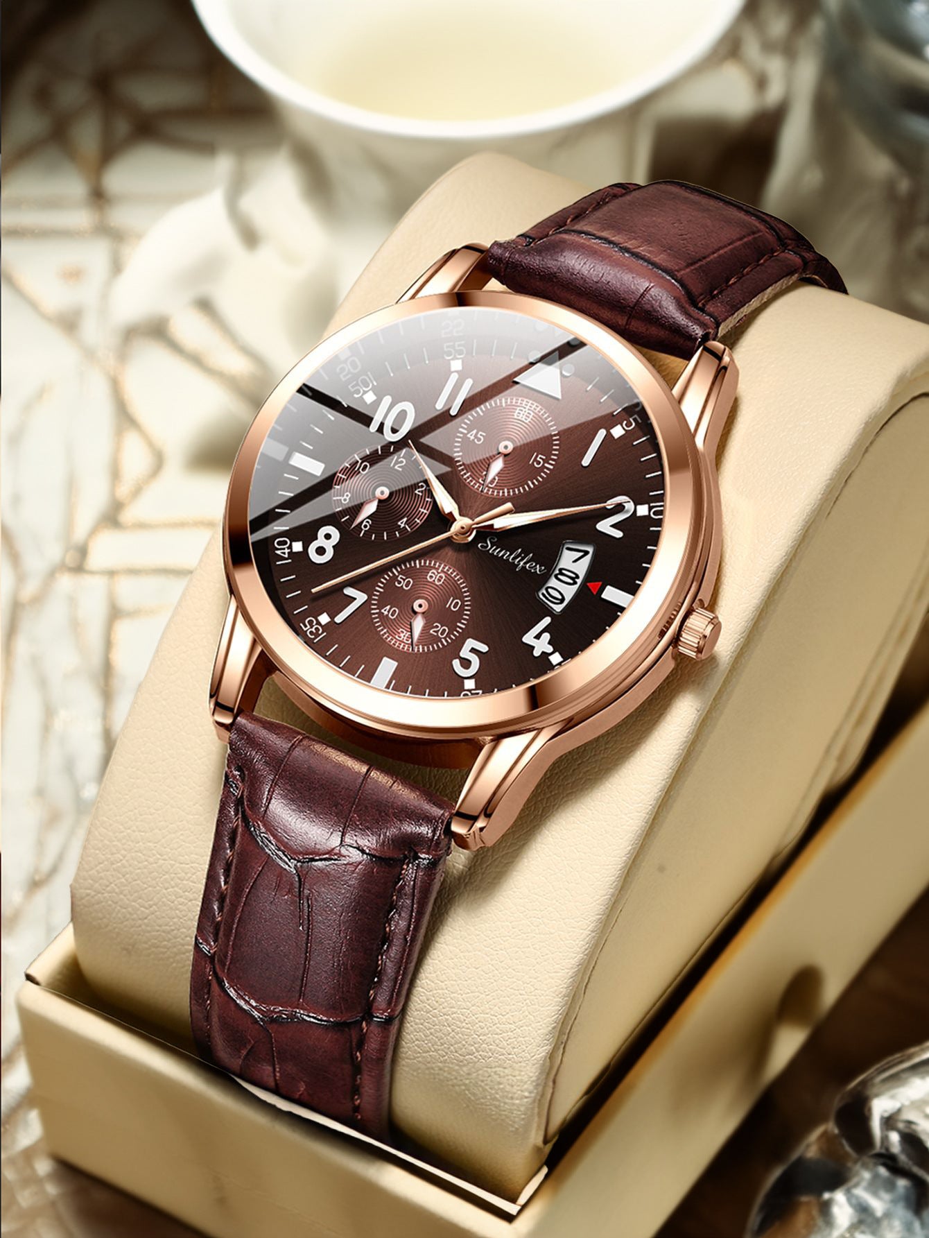 Men's Watch Student Men's Night Light Waterproof Sports Leather Strap Black