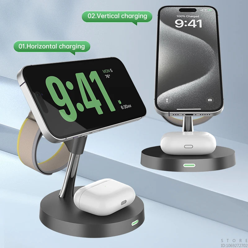 Zinc alloy magnetic bracket magnetic three in one wireless charger suitable for Apple magnetic fast charging