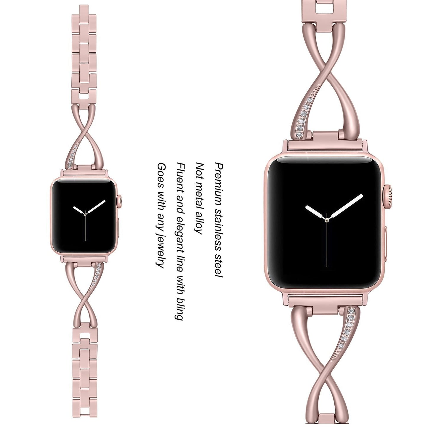X-shaped stainless steel diamond watch band for Apple Watch Bands diamond Stainless Steel Strap
