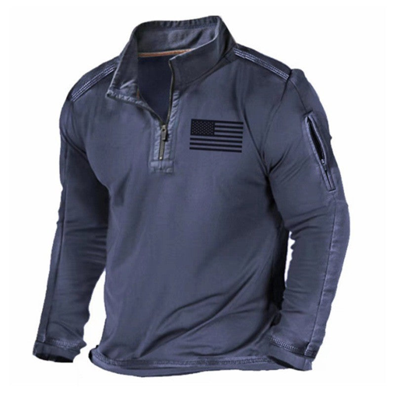 Men's Sports Fashion Zipped Stand Collar Long-sleeved Sweater