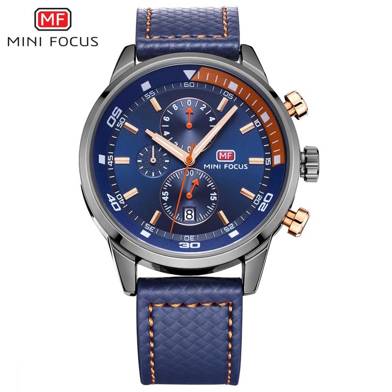 MF0017G Watches Men Luxury Brand MINI FOCUS Quartz Fashion Leather Watch Man Chronograph Male Wristwatch Men relogio masculino