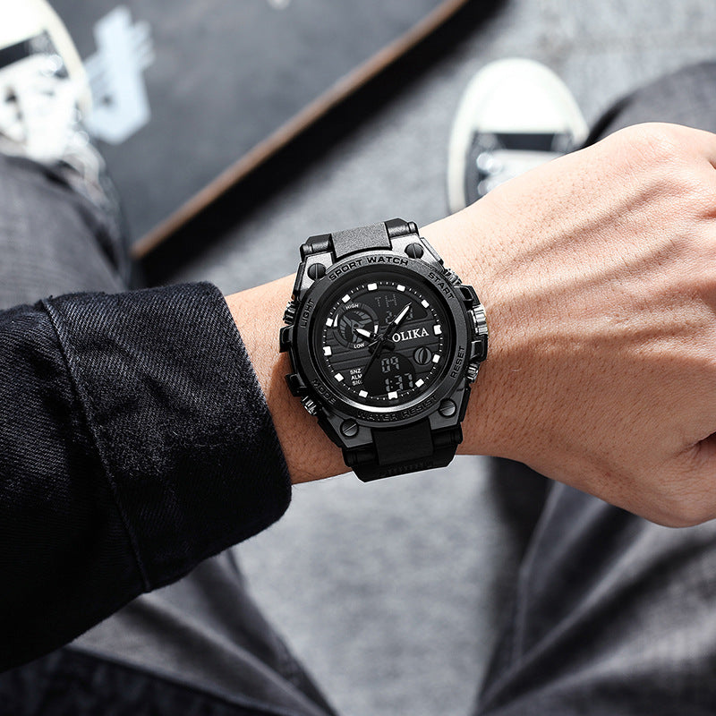 Men's watch dual display waterproof electronic, outdoor sports timing multifunctional