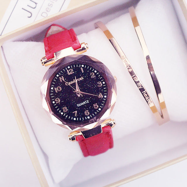 Quartz Wristwatches Fashion Starry Sky Women Watches Leather Ladies Bracelet Watch