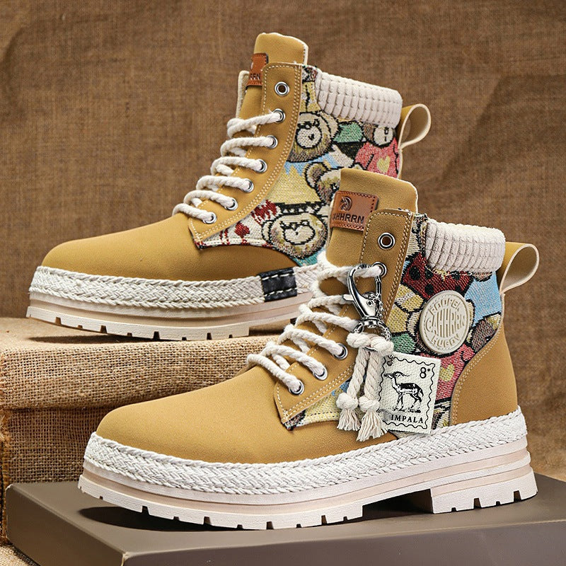 Winter high top Martin boots men's plush workwear trendy boots men's motorcycle boots