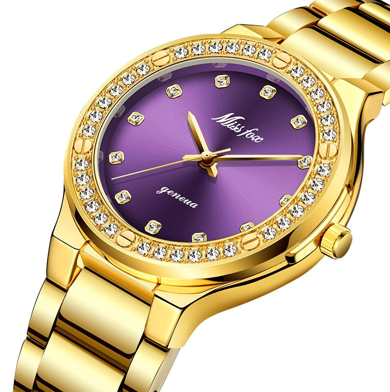 MISSFOX 2742 Elegant Woman Watch Luxury Brand Female Wristwatch Japan Movt 30M Waterproof Gold Expensive Analog Geneva