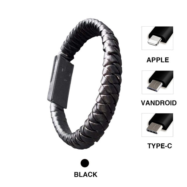 Vapeonly Wearable Braided USB Charging Bracelet Leather Phone Charging Cable Wire Phone Charger for iPhone Type C Android Phones