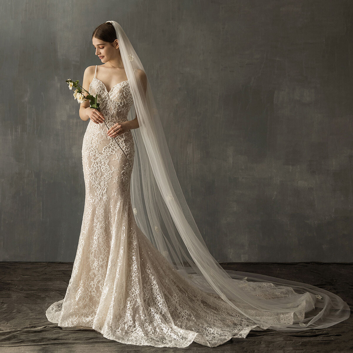 Wedding Dresses Bridal Church Wedding Pearl Long Tail Tulle