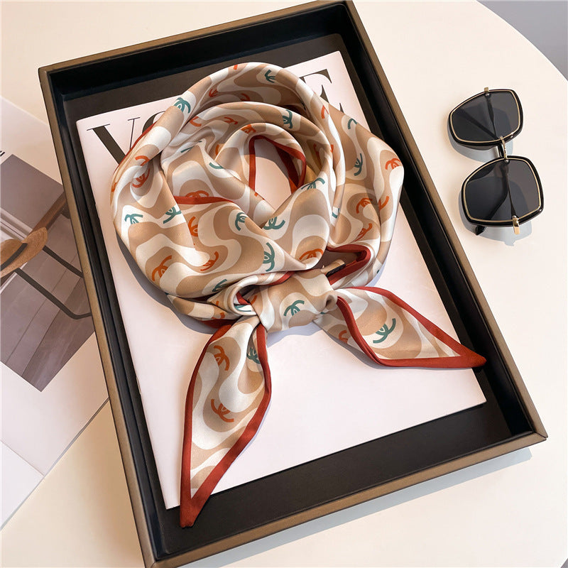 Thin Narrow Long Shirt Scarf Houndstooth Design Double Layer Imitated Silk Scarves Women's Hair Tie