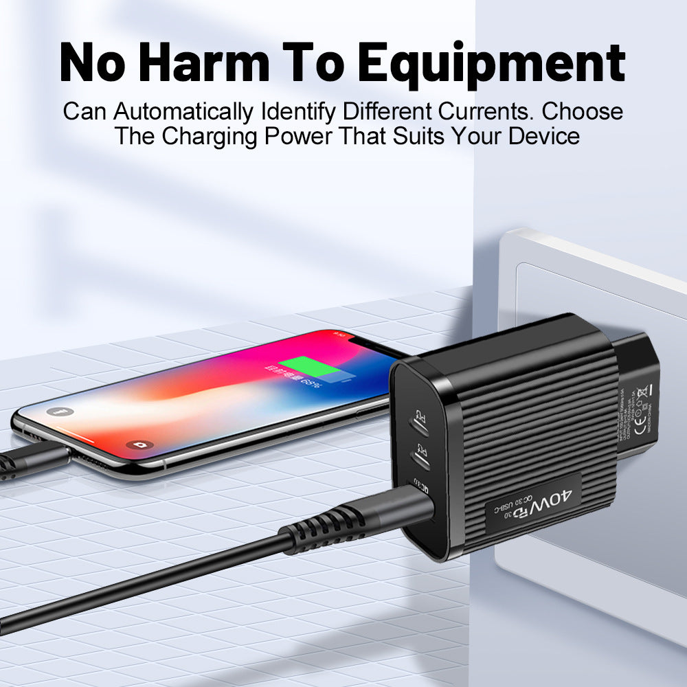 Striped USB+2PD Type-C Mobile Phone Charger Multi Port Travel Charging Head