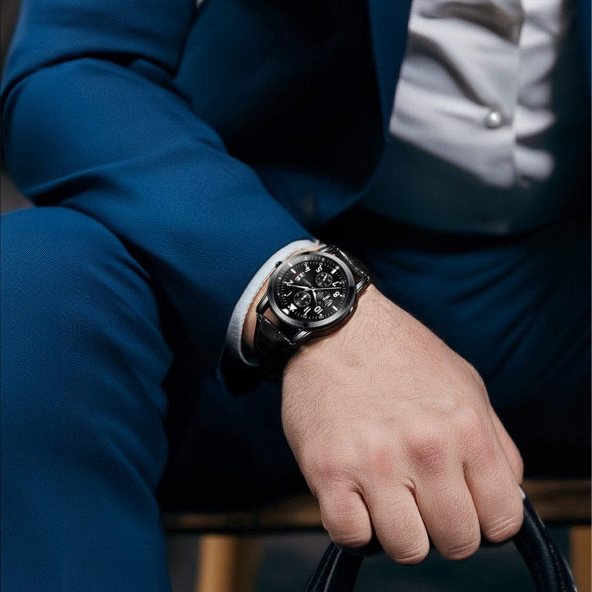 Men's Watch Student Men's Night Light Waterproof Sports Leather Strap Black