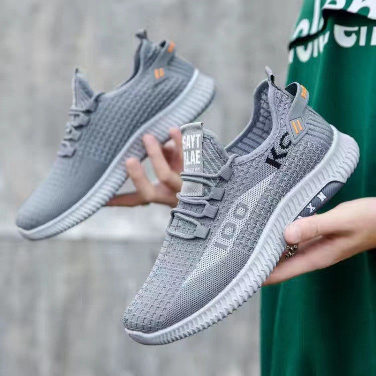 New autumn sports shoes with fly woven mesh breathable running shoes for youth Korean version lightweight soft