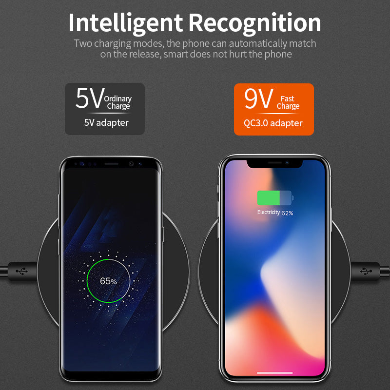 Qi Wireless Charger For iPhone 8 X XR XS Max QC3.0 10W Fast Wireless Charging
