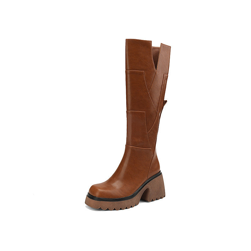 Brown Women's Platform Below The Knee Boots