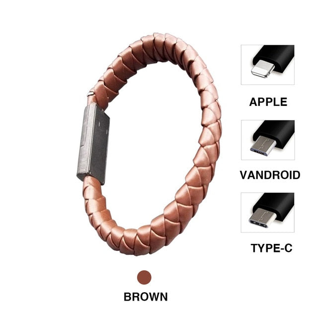 Vapeonly Wearable Braided USB Charging Bracelet Leather Phone Charging Cable Wire Phone Charger for iPhone Type C Android Phones
