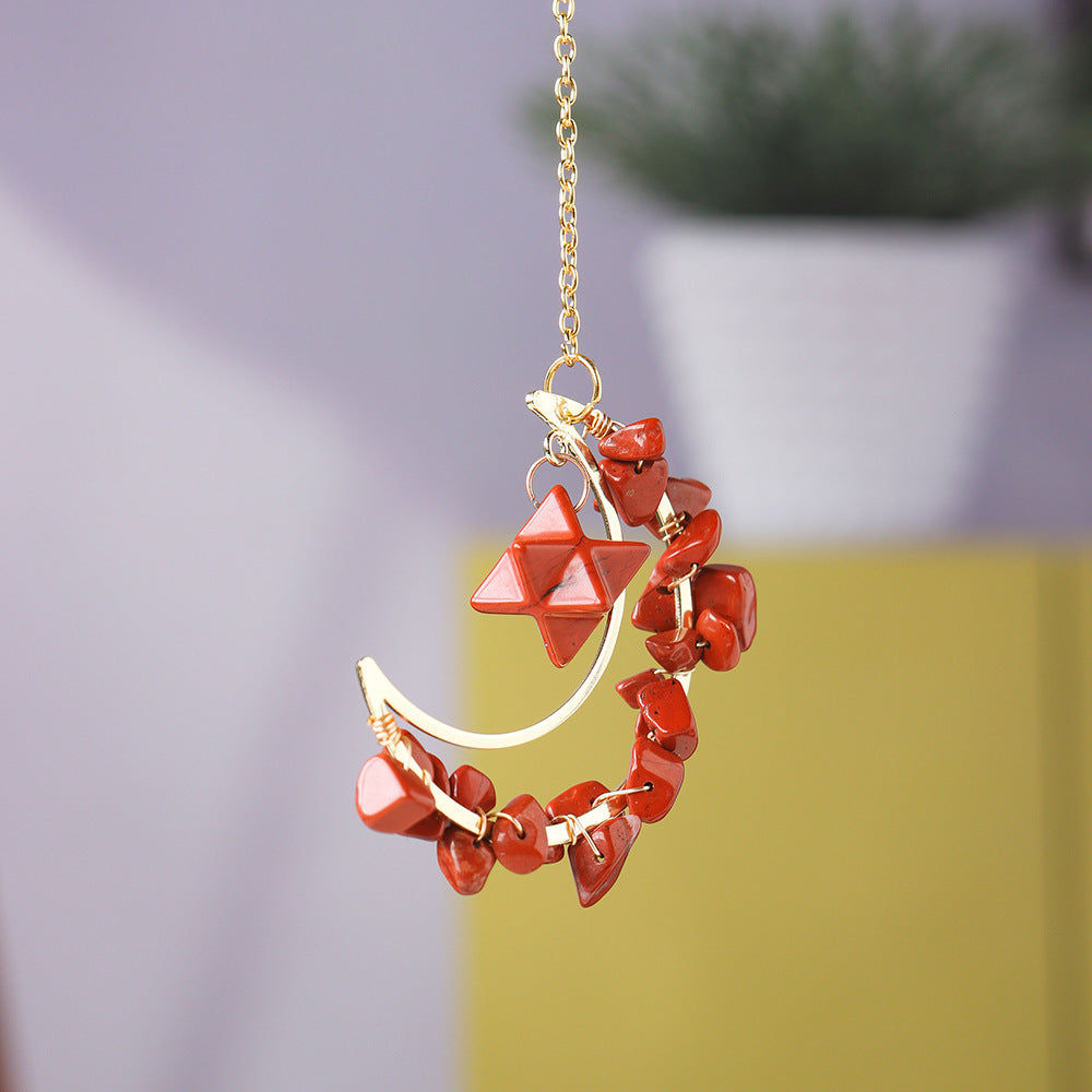 Natural crystal broken stone moon pendant Melkaba DIY woven wind chime pendant decoration crystal ornament gift