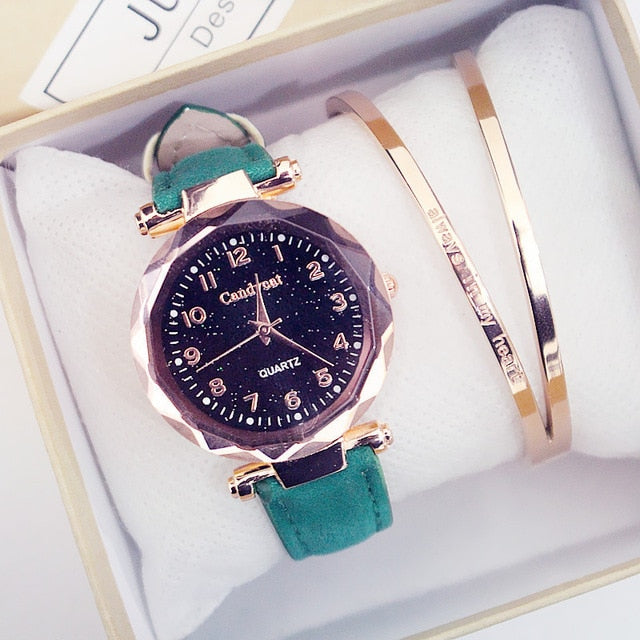 Quartz Wristwatches Fashion Starry Sky Women Watches Leather Ladies Bracelet Watch