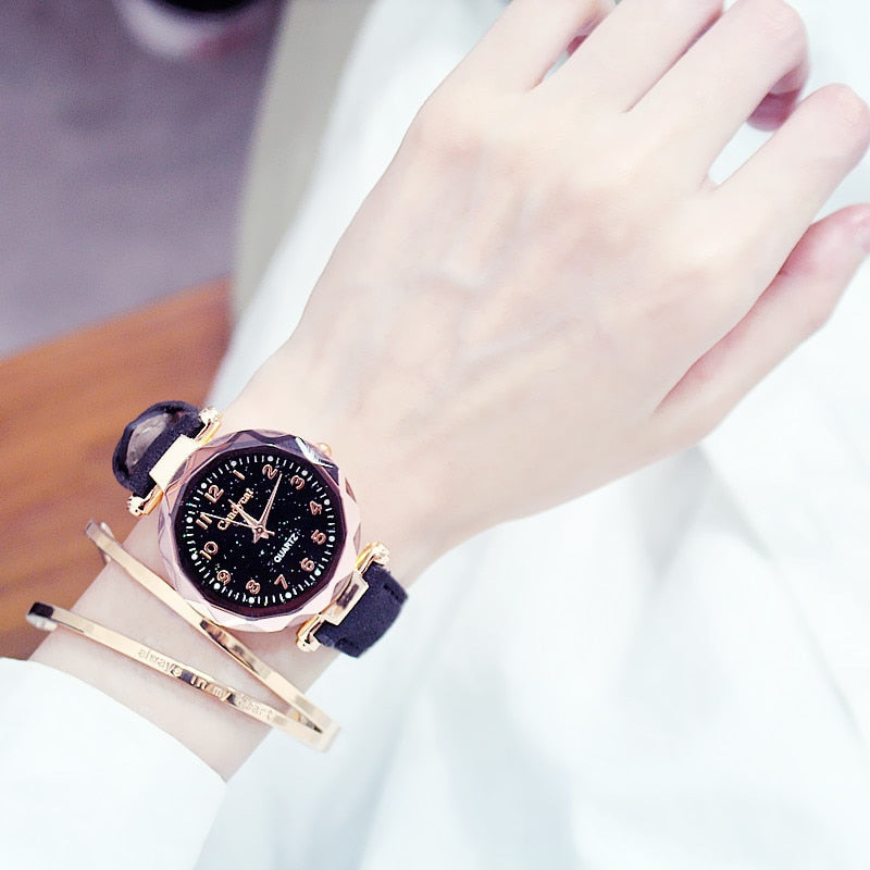 Quartz Wristwatches Fashion Starry Sky Women Watches Leather Ladies Bracelet Watch