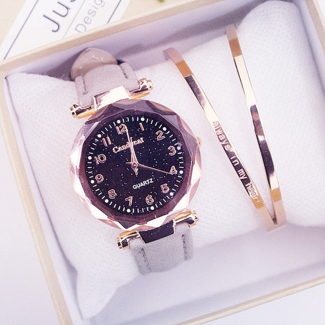 Quartz Wristwatches Fashion Starry Sky Women Watches Leather Ladies Bracelet Watch