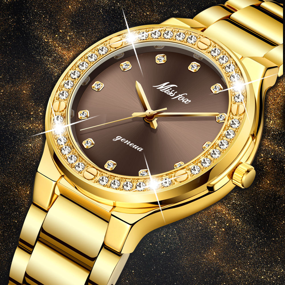 MISSFOX 2742 Elegant Woman Watch Luxury Brand Female Wristwatch Japan Movt 30M Waterproof Gold Expensive Analog Geneva