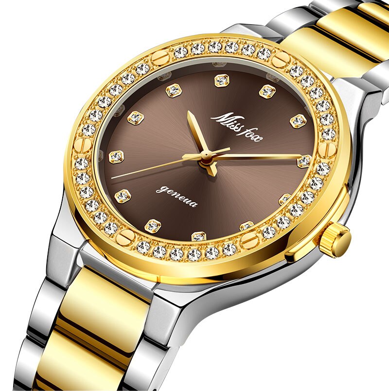 MISSFOX 2742 Elegant Woman Watch Luxury Brand Female Wristwatch Japan Movt 30M Waterproof Gold Expensive Analog Geneva