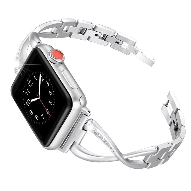 X-shaped stainless steel diamond watch band for Apple Watch Bands diamond Stainless Steel Strap