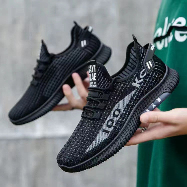 New autumn sports shoes with fly woven mesh breathable running shoes for youth Korean version lightweight soft
