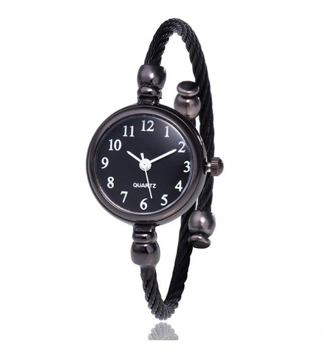 Women's Watches Bracelet Style Opening Simple Retro Art Fashion Watches Women's Fashion Quartz Watch Relogio Feminino(black belt)