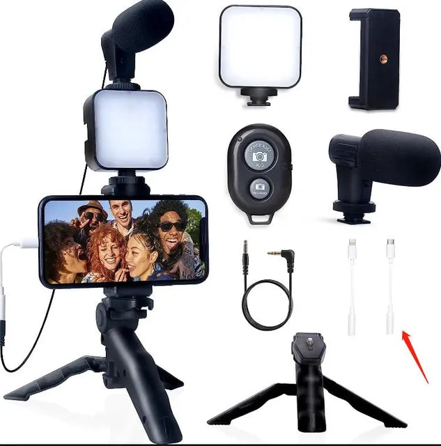 Vlogging kit for mobile phone tripod 36 led fill light and mini microphone for live stream