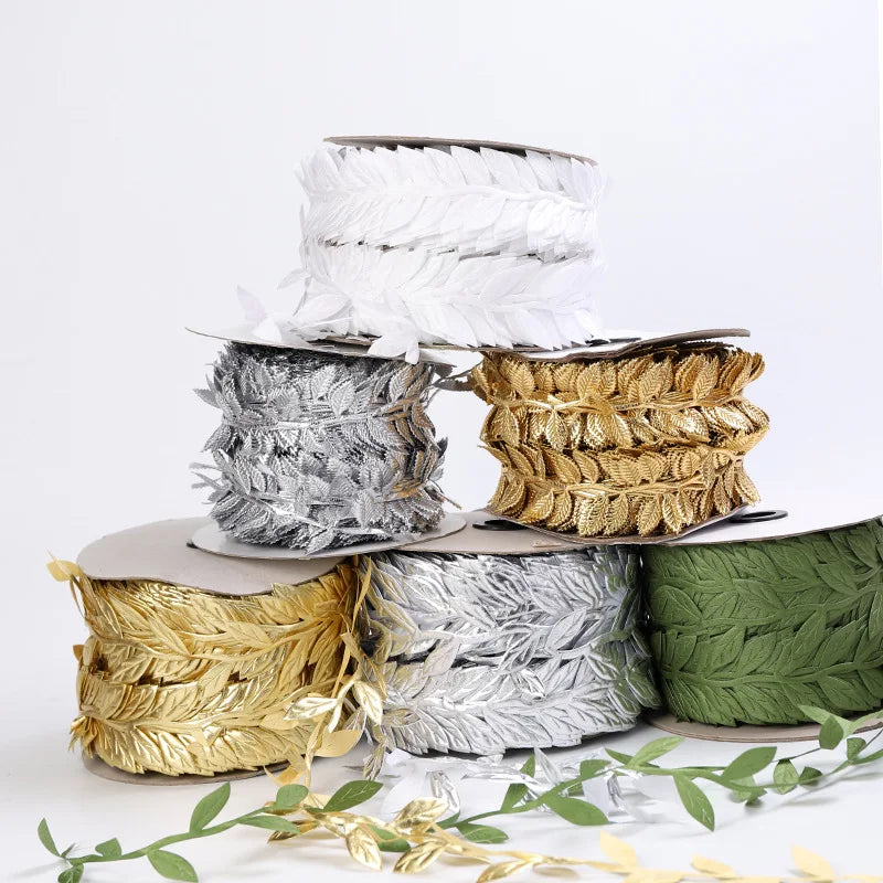 100Meter/Roll Printed Gift Wrap Ribbon Bows Golden Ribbon For Home Party Decorative Handmade DIY Tree Leaf Ribbon For Crafts
