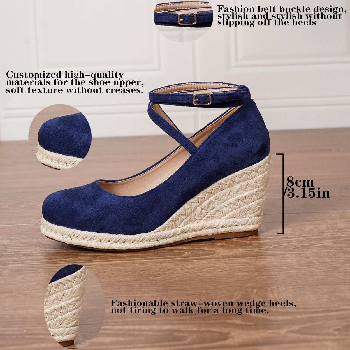 Straw Woven Wedge Closed Toe High Heels