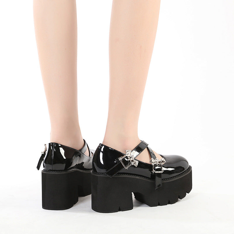 Women's Bat Metal Decorative Chunky Heel Platform Shoes