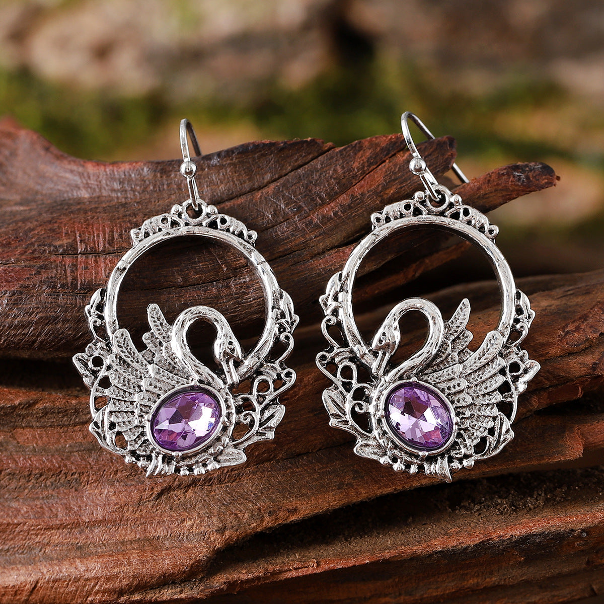 Vintage Vintage Inlaid Zircon Swan Pendant Earrings