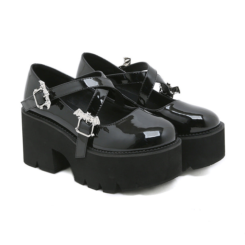 Women's Bat Metal Decorative Chunky Heel Platform Shoes